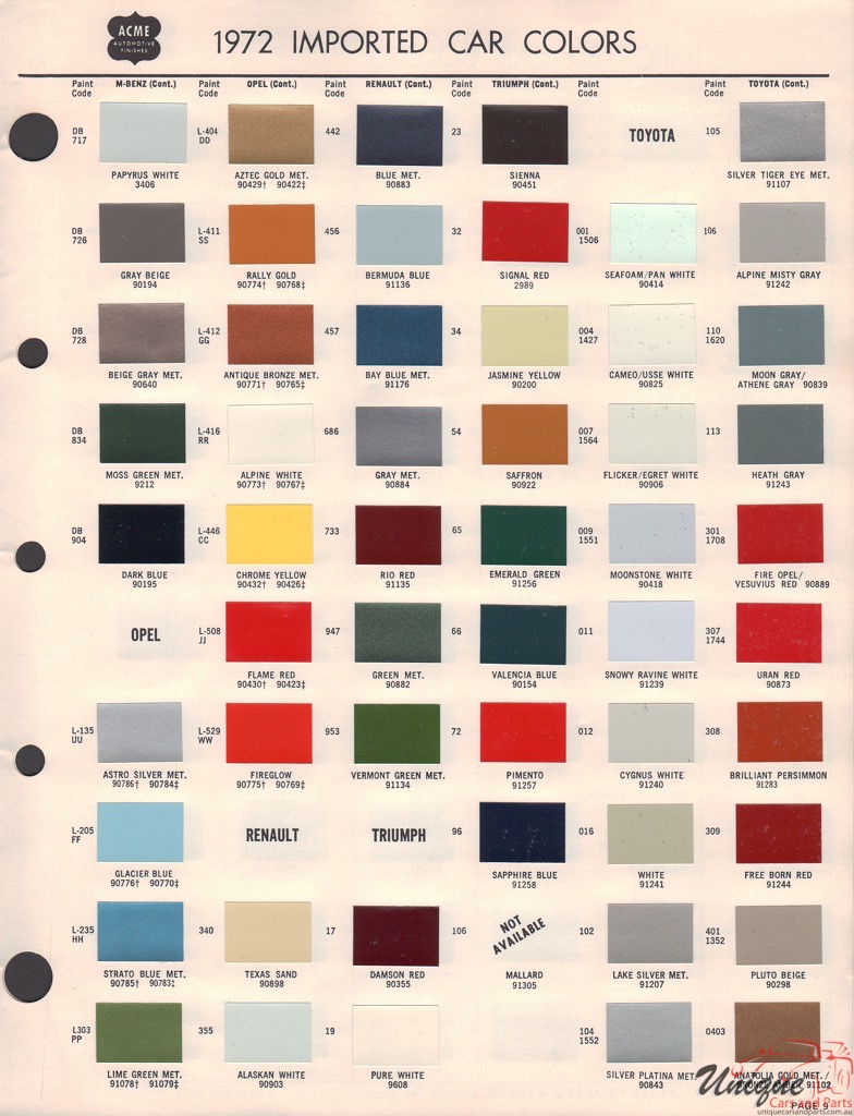 1972 Toyota Paint Charts Acme 1